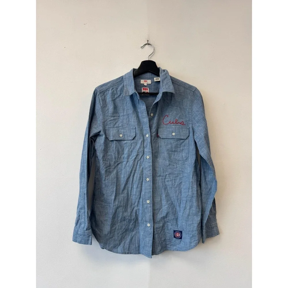 Chicago‎ Cubs Shirt Mens Medium Blue MLB Baseball Chambray Long Sleeve Levi's